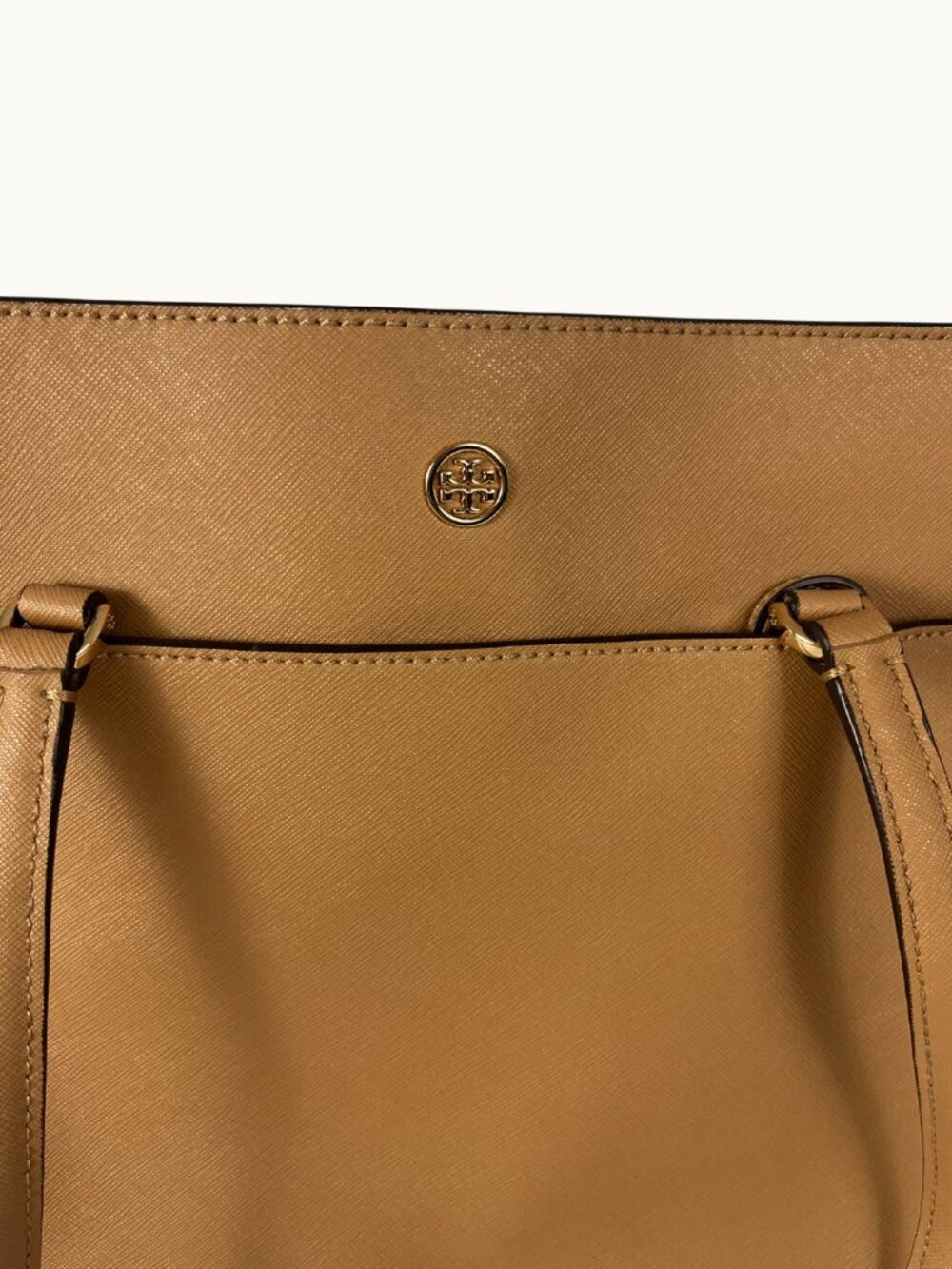 Tory Burch Saffiano Leather Tote Tan Gold Hardware - Picture 2 of 13